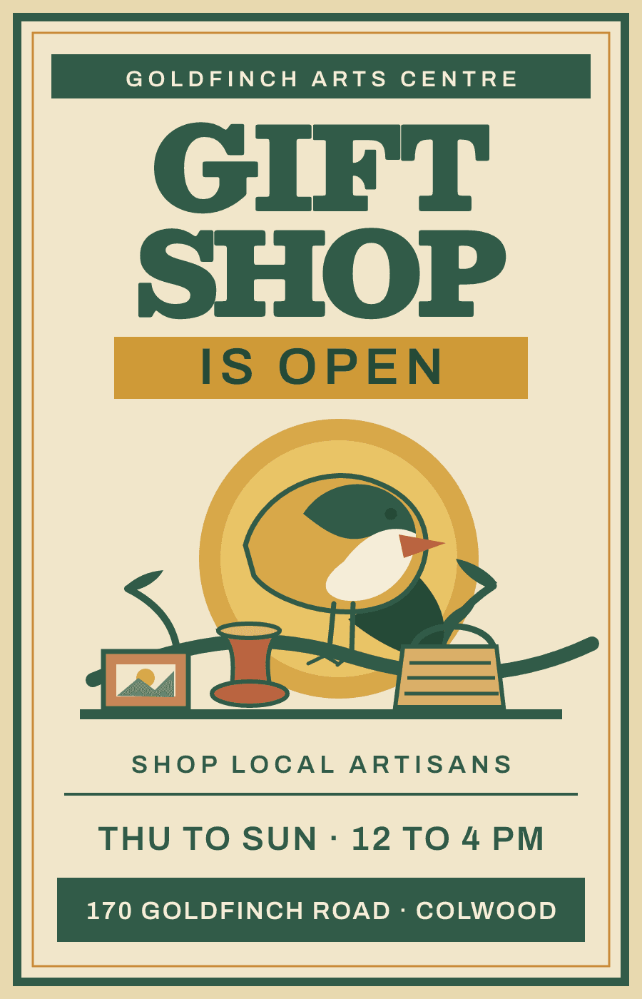 Issue image: Notice: Goldfinch Arts Centre - Gift Shop is Open!