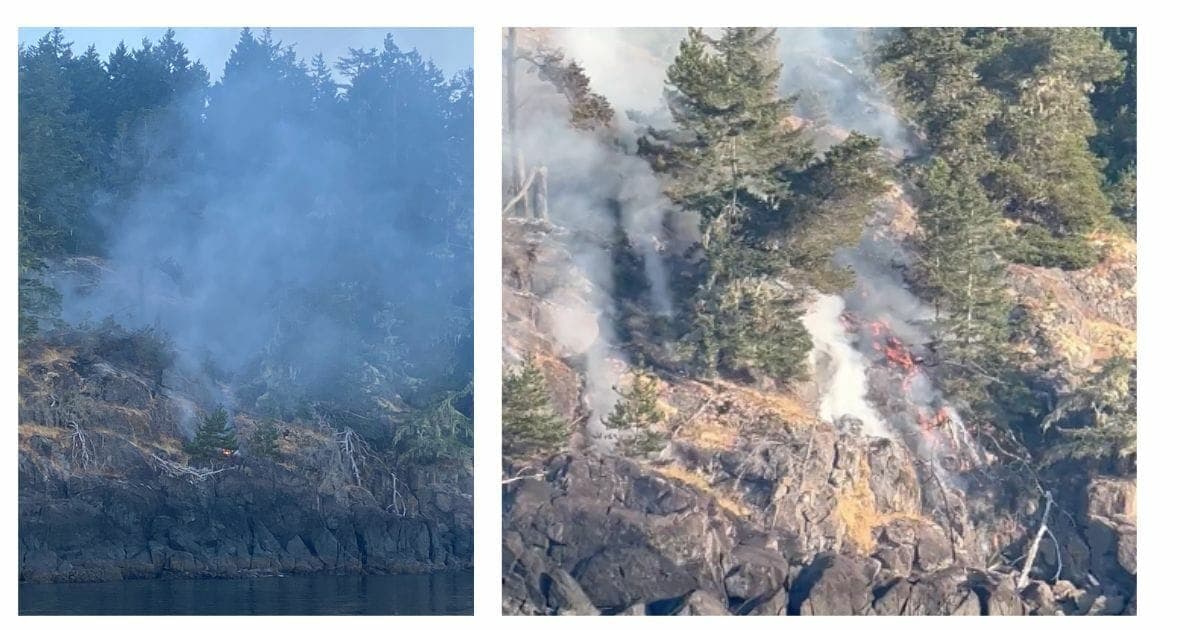 Archive photograph: Metchosin's fire chief, Stephanie Dunlop, captured these images of Monday's brush fire in East Sooke Regional Park. (📸 Stephanie Dunlop/Facebook)