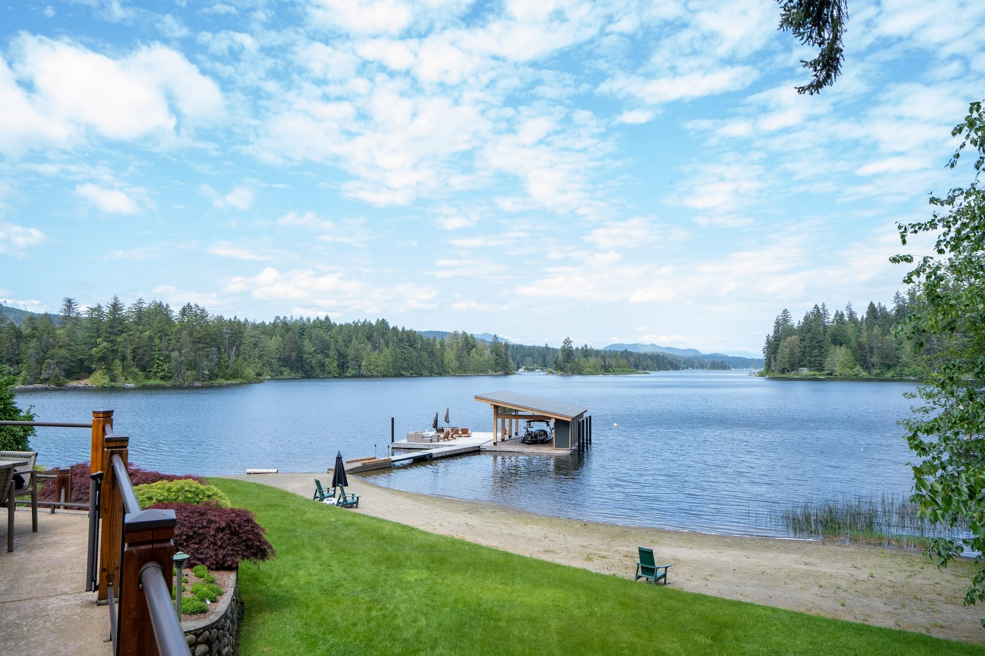 The lakefront estate with its private beach and dock on Shawnigan Lake