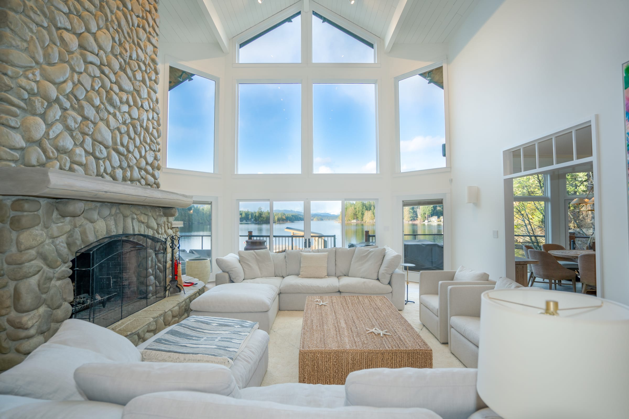 Living room with lake views